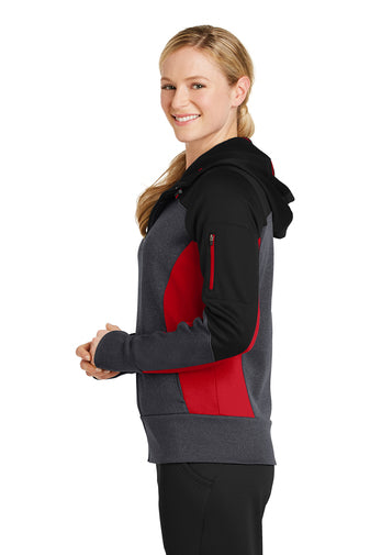Sport-Tek® Ladies Tech Fleece Colorblock Full-Zip Hooded Jacket
